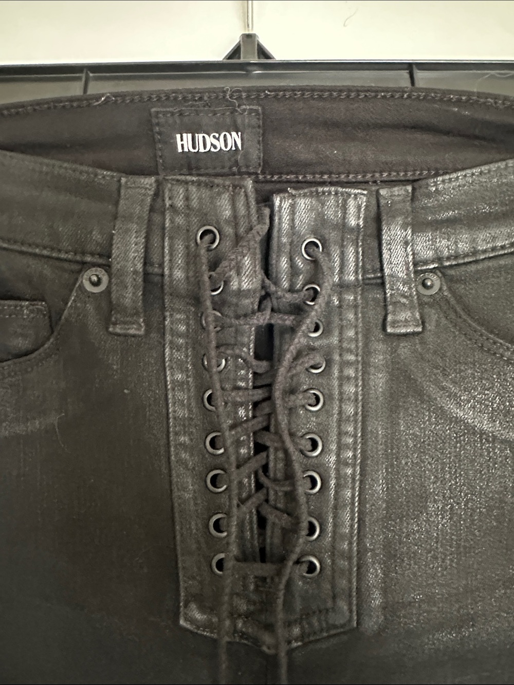 Hudson Jeans Black Lace-Up High-Rise Flare Jeans - Picture 2 of 4
